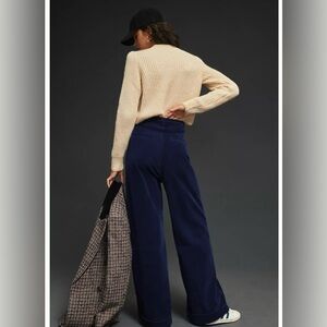 MOTHER The Big-League Prep Cuff Heel Wide lLeg Corduroy Pants in Blue- size 32